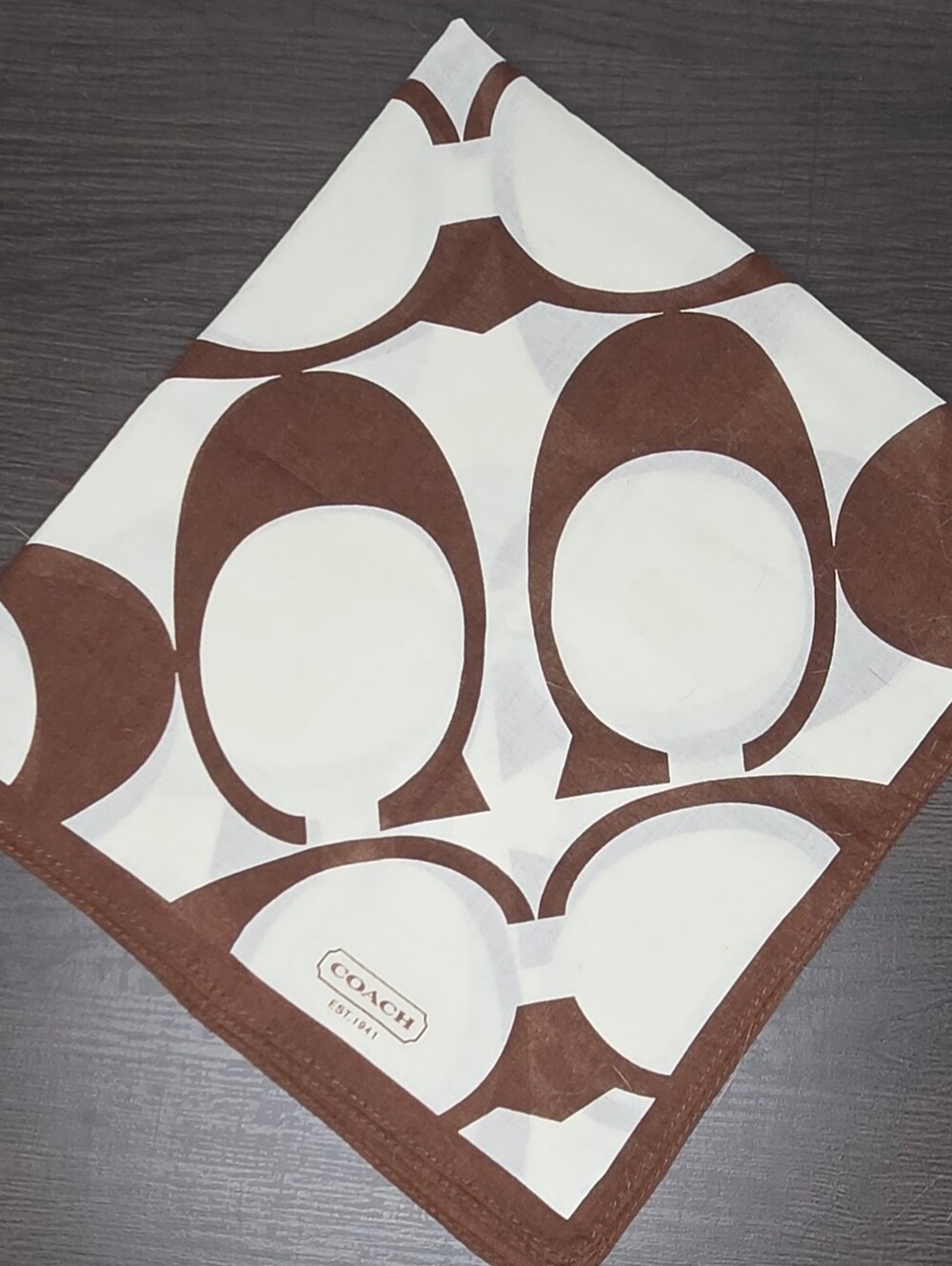 Coach Signature C Logo Square Scarf Bandana Brown Cream - Picture 5 of 6